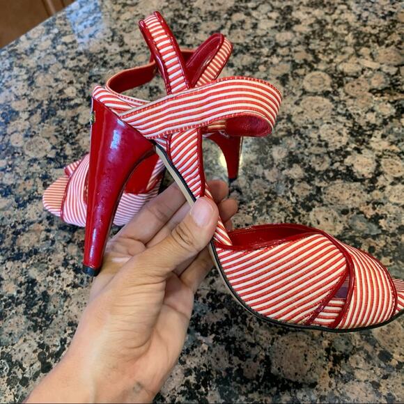 Gianfranco Ferre Red Stripe Strappy Heels - Picture 7 of 11